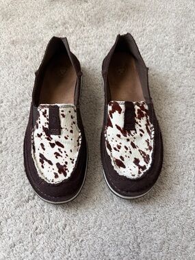 Ariat Brown and White Cowhide Slip-On Shoes